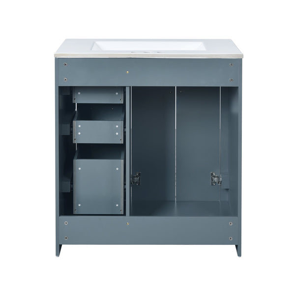 English Elm 30'' Bathroom Vanity With Ceramic Sink Combo - Stylish Freestanding Cabinet, Soft Close Drawers & Retro Charm N710P191947C