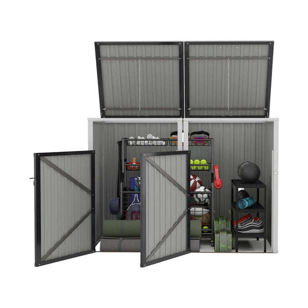 English Elm Garbage Bin Shed Galvanized Steel Enclosure for Two Cans Outdoor Weather Resistant Dark Gray W1598P357714
