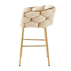 English Elm Christopher Knight Home® - 28'' Velvet Counter Stools Set of 2 with Gold Iron Frame, Plush Back & Footrest for Kitchen Beige N780P199861W