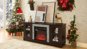 English Elm 58" Modern TV Stand with 18" Electric Fireplace, Faux Stone Mantel, Ample Storage & Cable Management for Living Room Comfort and Style Cherry W2275S00026