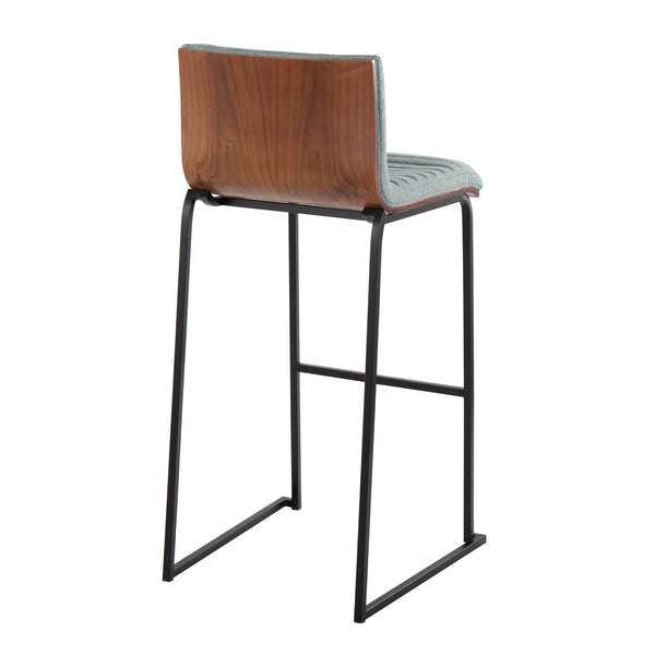 English Elm Mason Mara 30" Barstool Set Of 2 - Contemporary Black Metal, Walnut Wood & Green Fabric Seating B202P222243