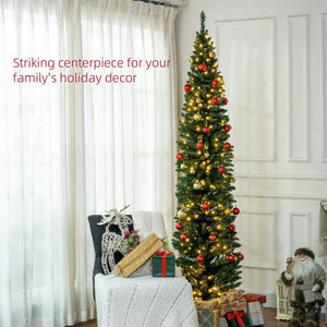 English Elm Homcom 8' Slim Pre-Lit Noble Fir Christmas Tree - 300 Warm White Leds, Realistic Foliage & Easy Setup W2225P249657