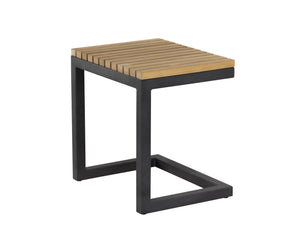 Sunpan Geneve C-Shaped End Table - Durable Solid Teak Wood & Powder Coated Aluminum for Outdoor Elegance