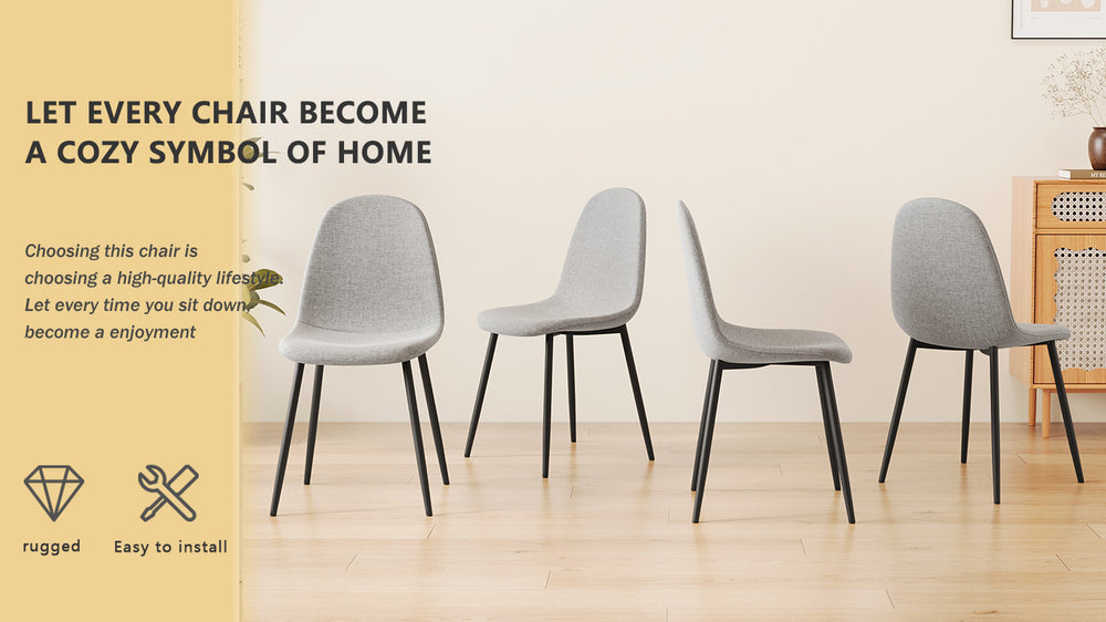 English Elm Dining Chairs Set of 4 Linen Padded High Back Dining Chairs with Sturdy Black Metal Legs, Ergonomic Comfort - Beige/Grey/Black, Easy Assembly W1727P237778