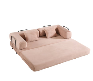 English Elm Convertible Sleeper Sofa Bed Corduroy 4-in-1 Folding Floor Couch with 35D Sponge Support and No-Assembly Pink W3434P378562