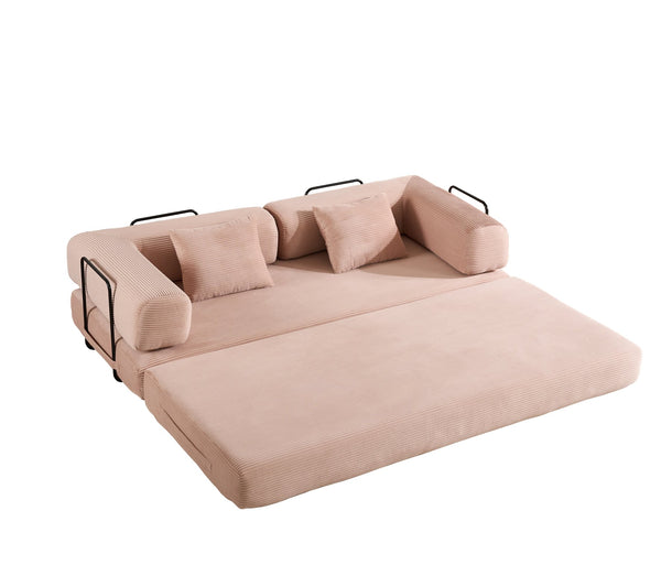 English Elm Convertible Sleeper Sofa Bed Corduroy 4-in-1 Folding Floor Couch with 35D Sponge Support and No-Assembly Pink W3434P378562
