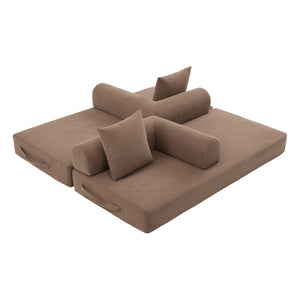 English Elm UNITED modular foldable sofa with metal frame, corduroy upholstery, side pocket & quick assembly convenience Brown W1568P375636