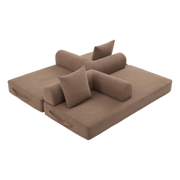 English Elm UNITED modular foldable sofa with metal frame, corduroy upholstery, side pocket & quick assembly convenience Brown W1568P375636