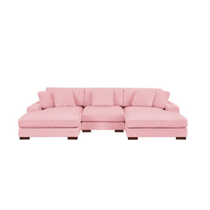 English Elm Large Corduroy Double Chaise Sectional Sofa with Lumbar Support for Spacious Living Rooms Pink B2748S00020