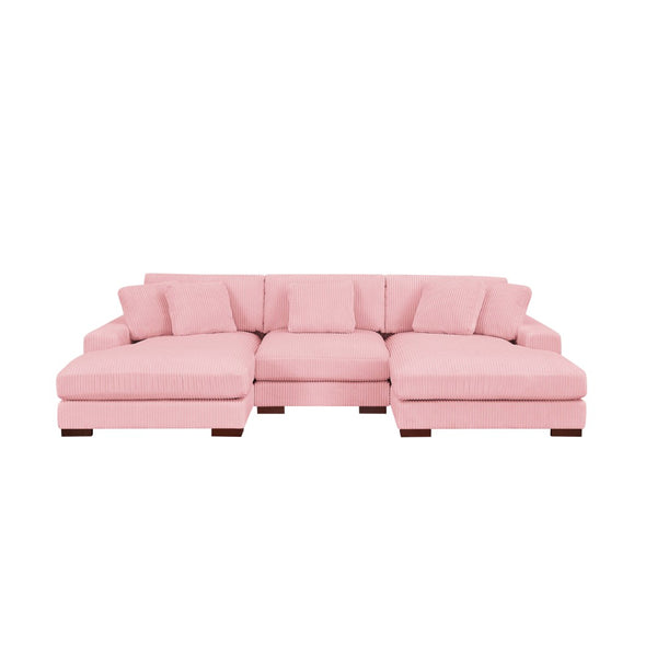 English Elm Large Corduroy Double Chaise Sectional Sofa with Lumbar Support for Spacious Living Rooms Pink B2748S00020