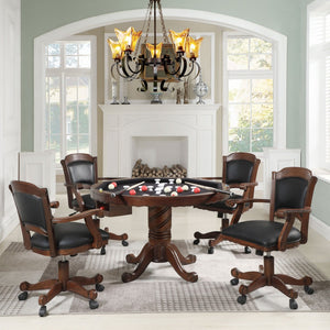 English Elm Chilmark Five Piece Game Set with Carved Pedestal Base and Leatherette Caster Chairs B062S00895