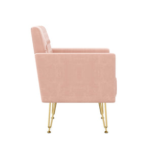 English Elm Teddy Fabric Tufted Accent Chair with Gold Metal Legs for Bedroom or Living Room Pink W2113P392020