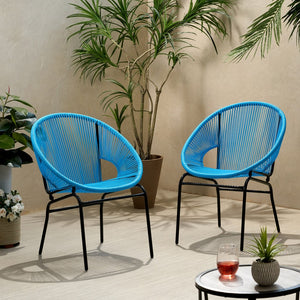 English Elm Nusa Outdoor Woven Rattan Basket Chair with Iron Legs for Modern Patio Spaces 66626.00BLU