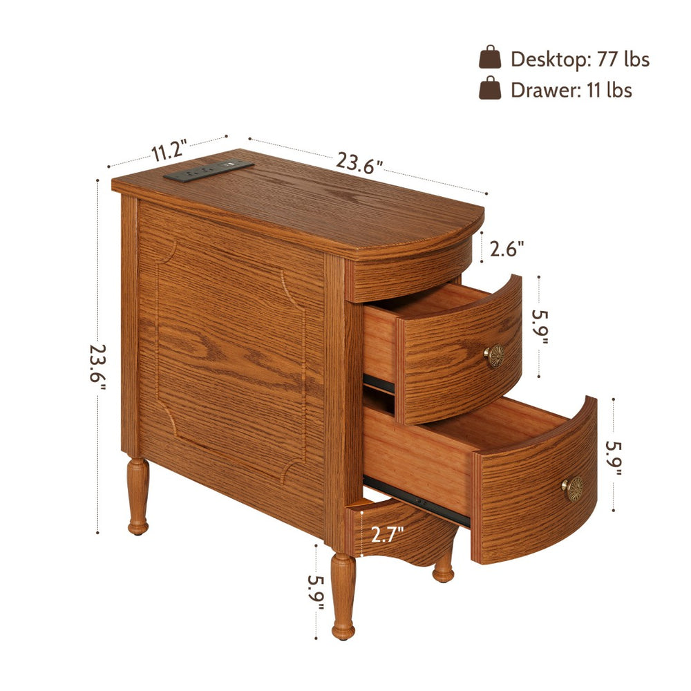 English Elm Vividwood Vintage 2 Drawer End Table with Built in Charging Station for Bedroom T5618P450770
