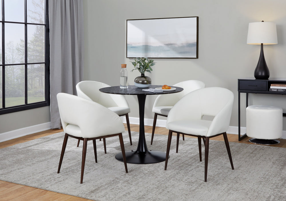 English Elm Renee Contemporary Accent Chair in White Faux Leather with Copper Metal Legs, Cut-Out Back Comfort B202P223642