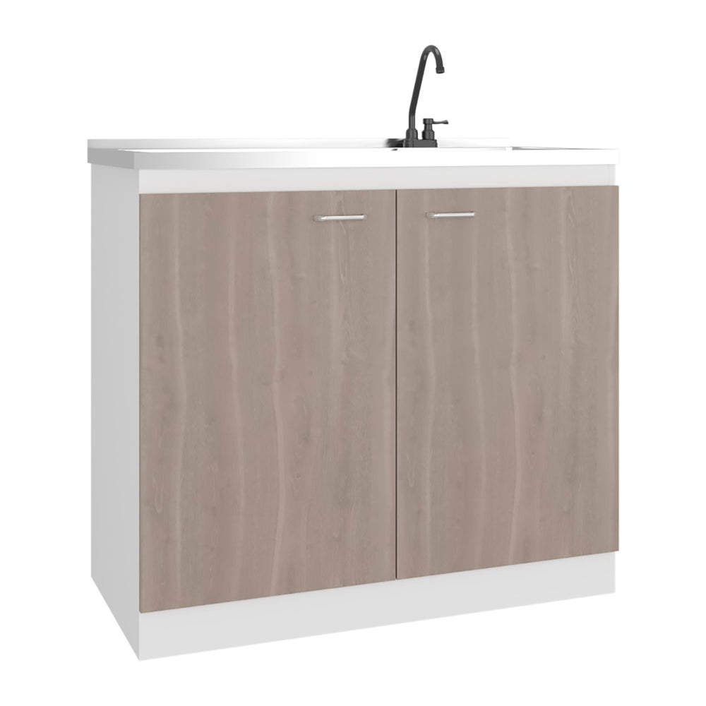 English Elm Utility Sink Base Cabinet with Two Doors Shelved Storage White Oak Laundry Room B097S00256