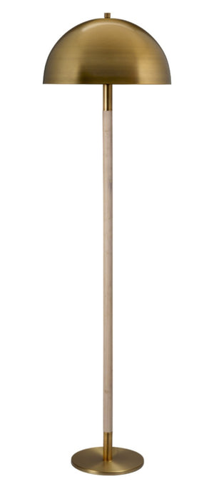 Jamie Young Co. Merlin Burnished Brass Dome Floor Lamp with Natural Wood Base for Home or Office 1MERL-FLAB