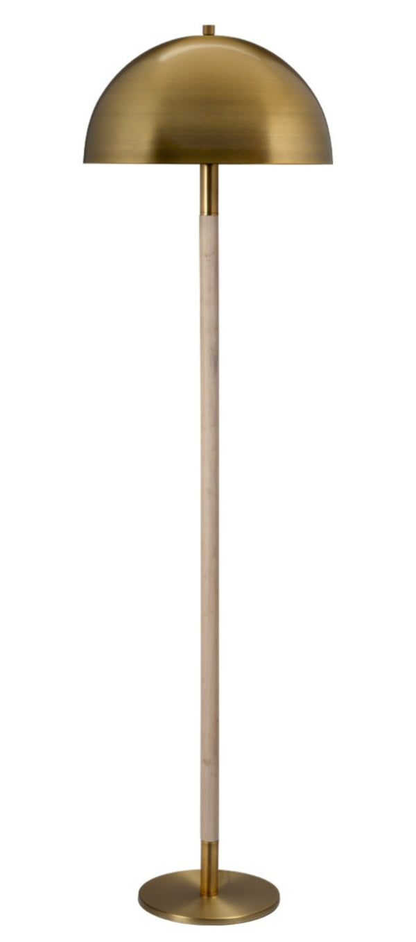 Jamie Young Co. Merlin Burnished Brass Dome Floor Lamp with Natural Wood Base for Home or Office 1MERL-FLAB