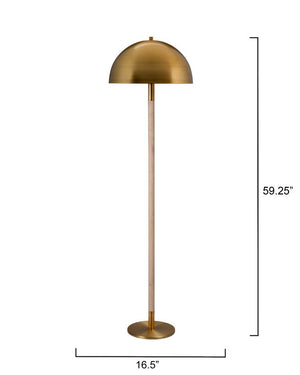 Merlin Burnished Brass Dome Floor Lamp with Natural Wood Base for Home or Office