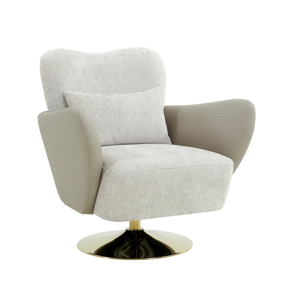 Pasargad Mercer Lounge Chair With Gold Swivel Base - Elegant Beige Fabric For Ultimate Comfort Beige Poly Fabric Pzw-20093