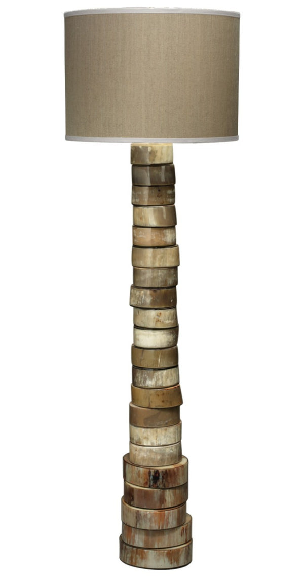 Jamie Young Co. Stacked Faux Horn Ring Floor Lamp with Hemp Drum Shade for Lodge Living Rooms 1STAC-FLHO