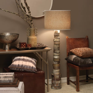 Stacked Faux Horn Ring Floor Lamp with Hemp Drum Shade for Lodge Living Rooms