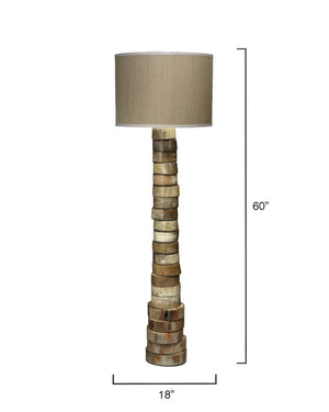Stacked Faux Horn Ring Floor Lamp with Hemp Drum Shade for Lodge Living Rooms