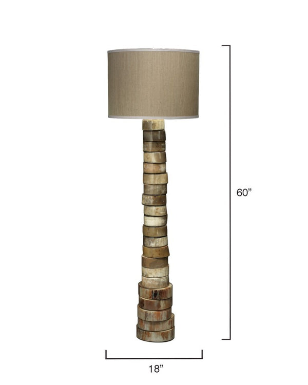 Stacked Faux Horn Ring Floor Lamp with Hemp Drum Shade for Lodge Living Rooms