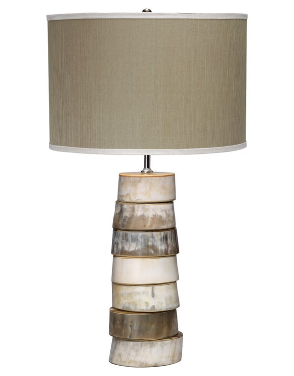Jamie Young Co. Stacked Faux Horn Artisan Table Lamp with Natural Hemp Drum Shade for Lodge Decor 1STAC-TLHO