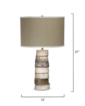 Stacked Faux Horn Artisan Table Lamp with Natural Hemp Drum Shade for Lodge Decor