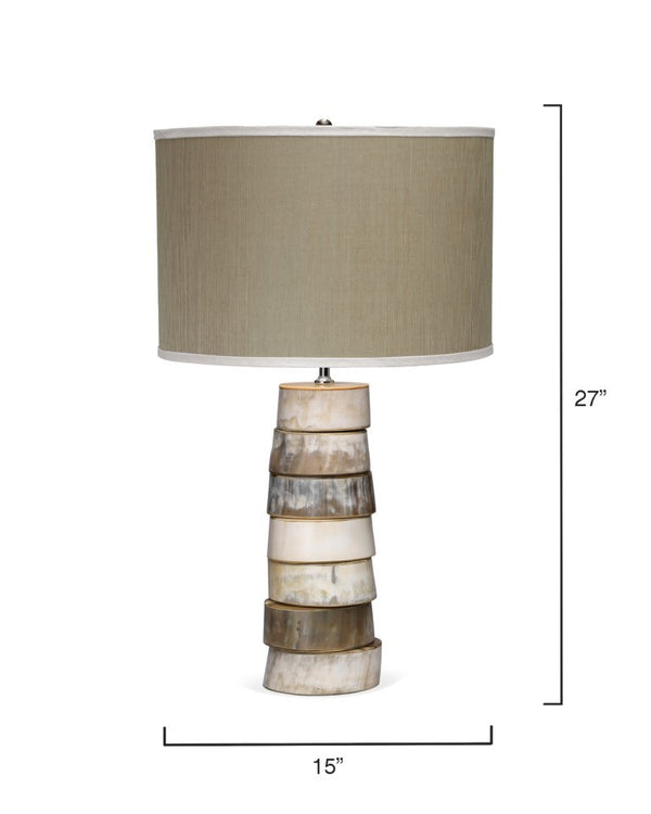 Stacked Faux Horn Artisan Table Lamp with Natural Hemp Drum Shade for Lodge Decor