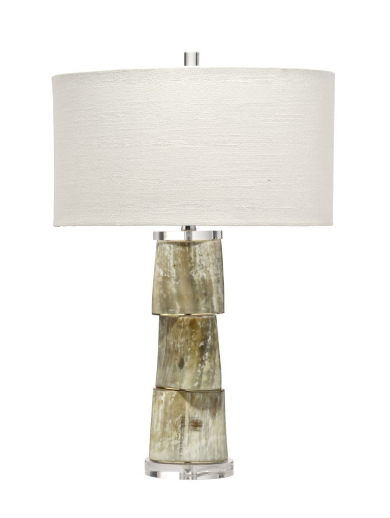 Jamie Young Co. Stag Stacked Natural Horn Table Lamp with Linen Shade Lodge Bedroom Accent 1STAG-TLCR