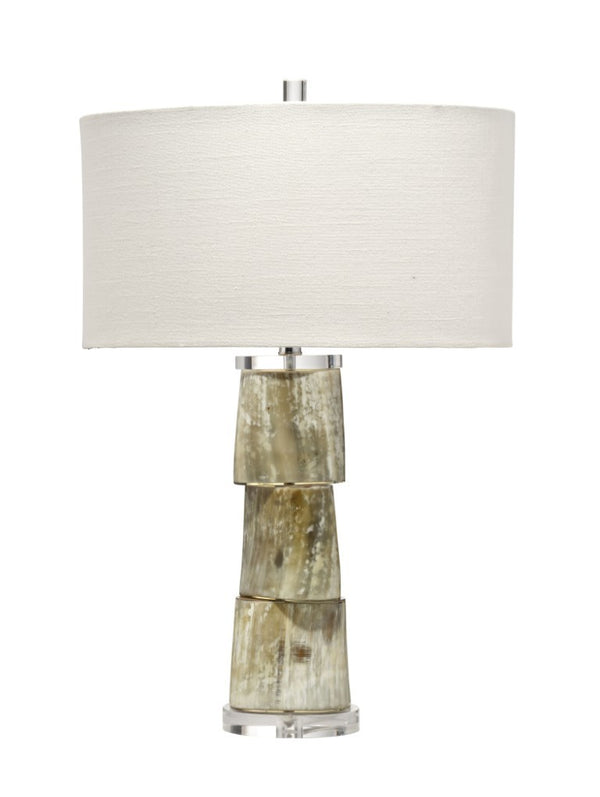 Jamie Young Co. Stag Stacked Natural Horn Table Lamp with Linen Shade Lodge Bedroom Accent 1STAG-TLCR