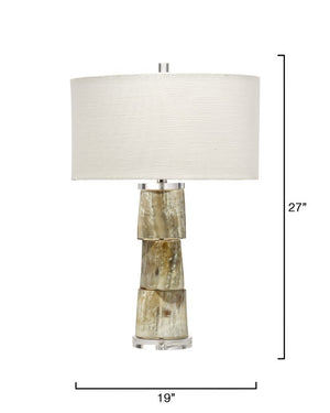 Stag Stacked Natural Horn Table Lamp with Linen Shade Lodge Bedroom Accent