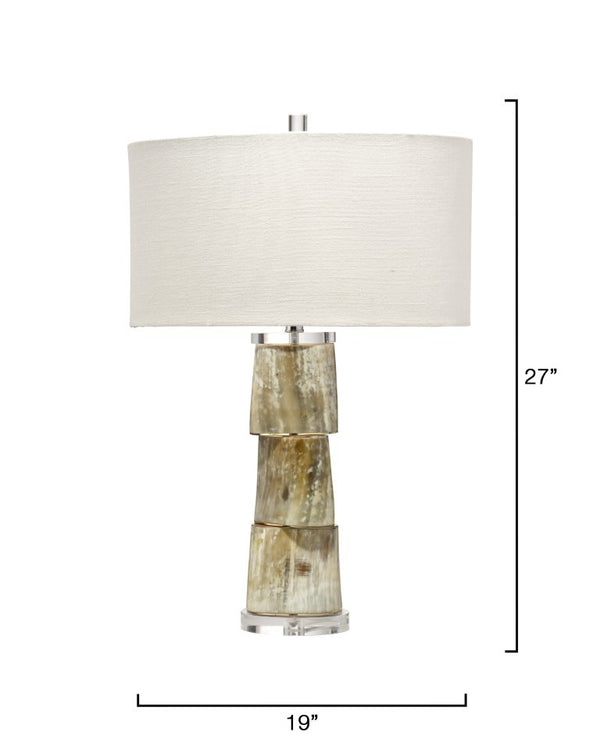Stag Stacked Natural Horn Table Lamp with Linen Shade Lodge Bedroom Accent