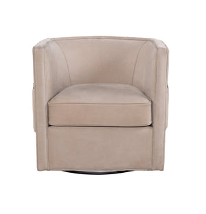 Olivia + Quinn Wynn Swivel Chair: Luxurious Leather Comfort With Elegant Detailing For Stylish Living Spaces Mcpherson Stone Leather,Foam,Wood 2102_Mpe1001