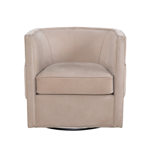 Olivia + Quinn Wynn Swivel Chair: Luxurious Leather Comfort With Elegant Detailing For Stylish Living Spaces Mcpherson Stone Leather,Foam,Wood 2102_Mpe1001