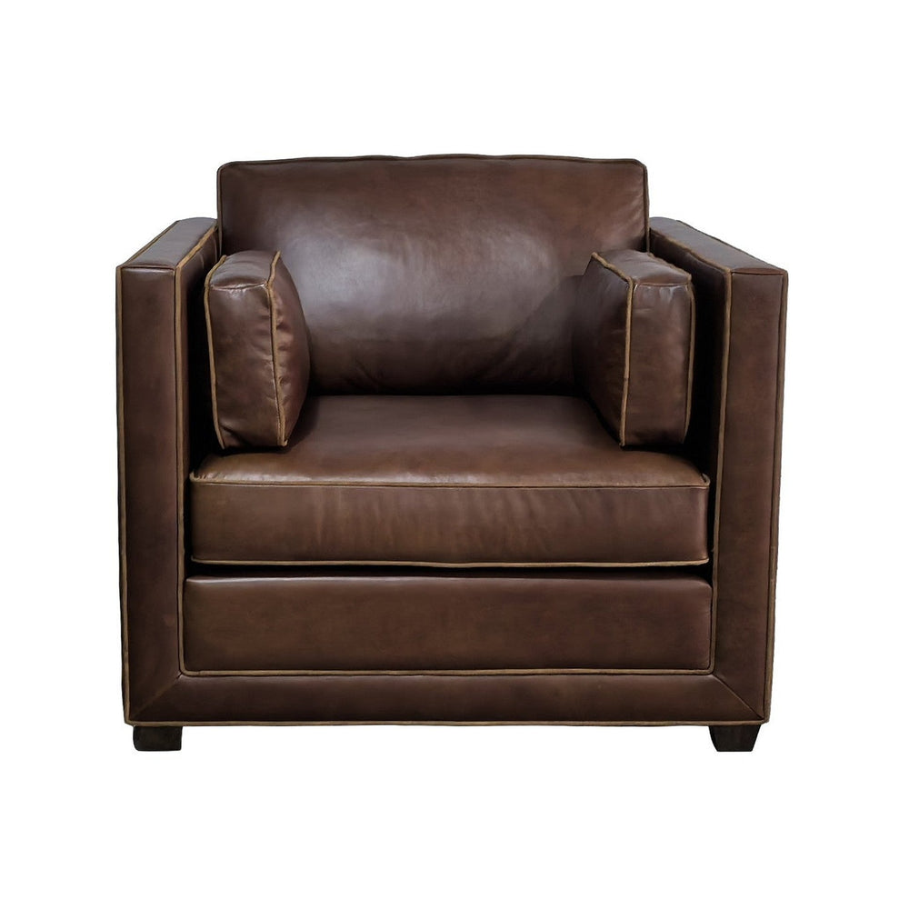 Olivia + Quinn Raleigh Leather Chair - Luxurious Top Grain Comfort With Elegant Contrast Welt For Your Living Room Upgrade Zion Bridle Leather,Foam,Wood 2183_Zio1502