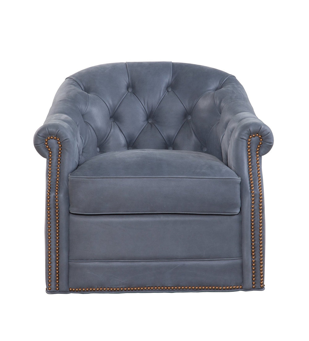 Olivia + Quinn Corrine Swivel Chair - Classic Tufted Design With Elegant Nail Trim For Timeless Sophistication Anniston Indigo Leather,Foam,Wood 2225s_Bla5701