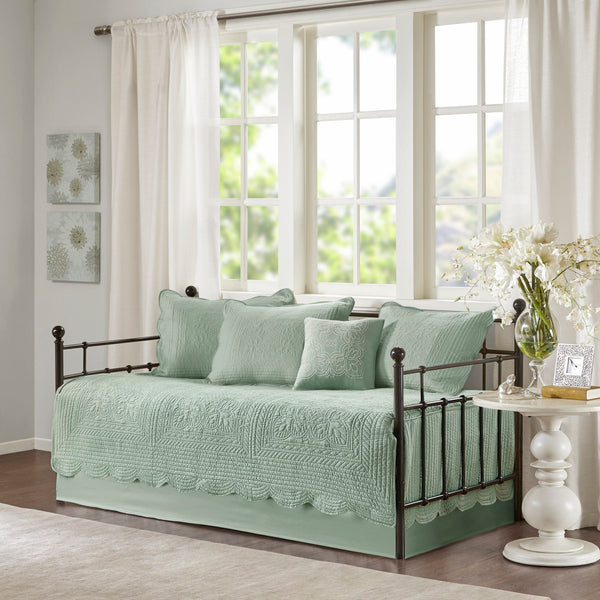 English Elm 6 Piece Reversible Scalloped Edge Daybed Cover Set with Antimicrobial Protection, Cottage Chic Elegance Seafoam 17.72 L x 15.75 W x 8.27 H B03597554