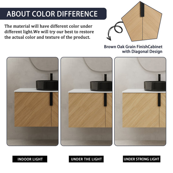 English Elm 36" Modern Wall-Mounted Bathroom Vanity With Ceramic Vessel Sink & Soft-Close Doors, Light Oak Finish W999S00452