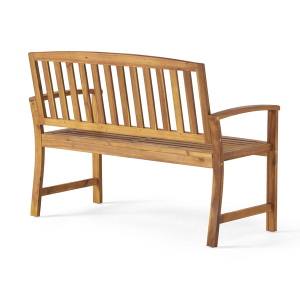 English Elm Christopher Knight Home® - LOJA Bench - Acacia Wood Outdoor Bench with Ergonomic Curved Backrest, Durable Stable Construction Teak 57495.00ACA