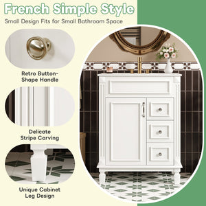 English Elm 24" Bathroom Vanity With Elegant Ceramic Sink, Stylish Storage, And Timeless French Design For Small Spaces N710P318989K