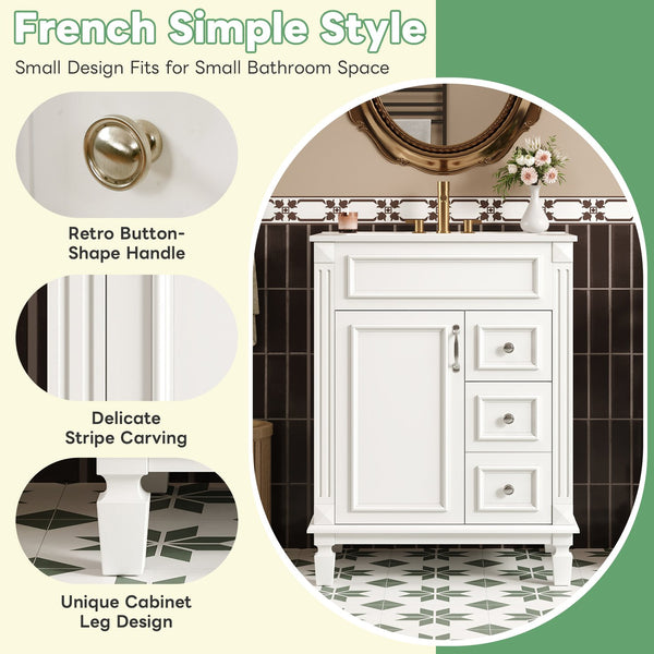English Elm 24" Bathroom Vanity With Elegant Ceramic Sink, Stylish Storage, And Timeless French Design For Small Spaces N710P318989K