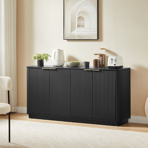 English Elm 63" Wave Front Sideboard with Four Door Storage for Living Room Hallway Bedroom W1820P431357