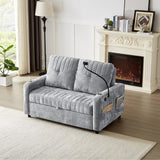 English Elm 53.9" Modern Loveseat Pull-Out Sofa Bed With Adjustable Backrest, Two Cup Holders , A Phone Holder, Three Charging Ports and Side Storage Pockets For Living Room, Grey