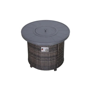 English Elm 25" Round Aluminum Fire Pit Table with Wicker Exterior, 55,000 BTU, Hidden Tank, CSA Certified B120P270695