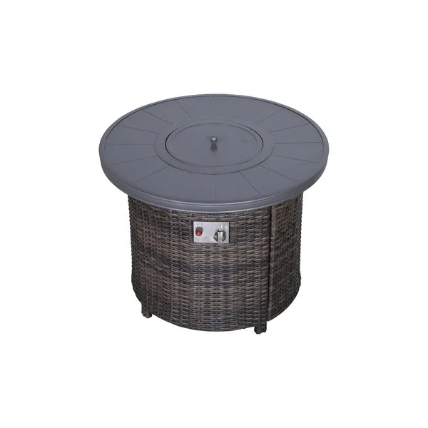 English Elm 25" Round Aluminum Fire Pit Table with Wicker Exterior, 55,000 BTU, Hidden Tank, CSA Certified B120P270695