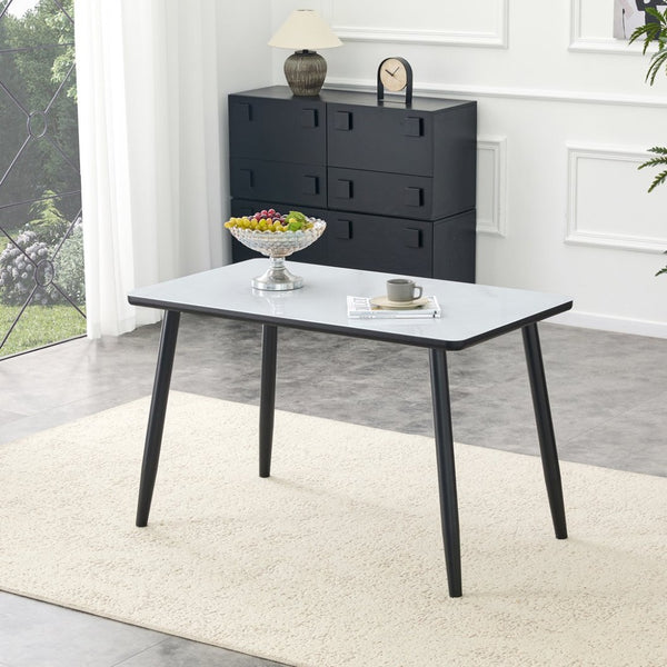 English Elm Only Rectangular Dining Tabletop Minimalist Furniture Grade Surface for Compact Spaces White+Black W1151P427112