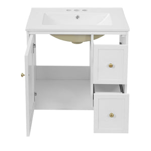 English Elm 24" Floating Bathroom Vanity with Ceramic Sink Two Drawers White Mdf Cabinet N710P286704K